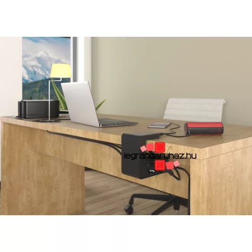 Legrand Asztalra rögzíthető elosztó 4x2P+F, 2xUSB-A, fekete, Legrand 694812