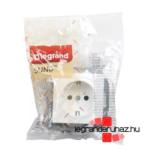 Legrand Suno 2P+F csatlakozóaljzat biztonsági zsaluval, rugós vezetékbekötéssel fehér, Legrand 721120