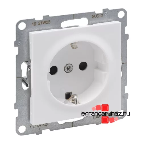 Legrand Suno 2P+F csatlakozóaljzat biztonsági zsalu nélkül, csavaros vezetékbekötéssel fehér, Legrand 721125
