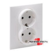   Legrand Suno 2x2P+F csatlakozóaljzat biztonsági zsaluval, egybeépített burkolattal, rugós fehér, Legrand 721126