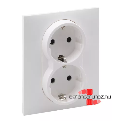 Legrand Suno 2x2P+F csatlakozóaljzat biztonsági zsaluval, egybeépített burkolattal, rugós fehér, Legrand 721126