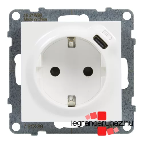 Legrand Suno 2P+F csatlakozóaljzat+ USB C-túpusú töltőaljzat, fehér, Legrand 721129