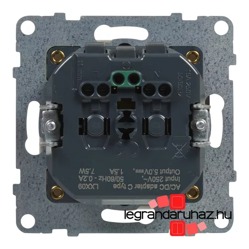 Legrand Suno 2P+F csatlakozóaljzat+ USB C-túpusú töltőaljzat, fehér, Legrand 721129