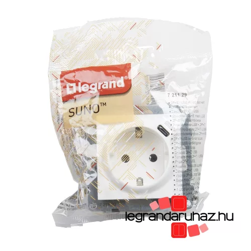 Legrand Suno 2P+F csatlakozóaljzat+ USB C-túpusú töltőaljzat, fehér, Legrand 721129