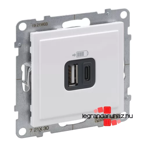 Legrand Suno töltőaljzat kettős USB C-típusú + USB A-típusú csatlakozóval, fehér, Legrand 721130