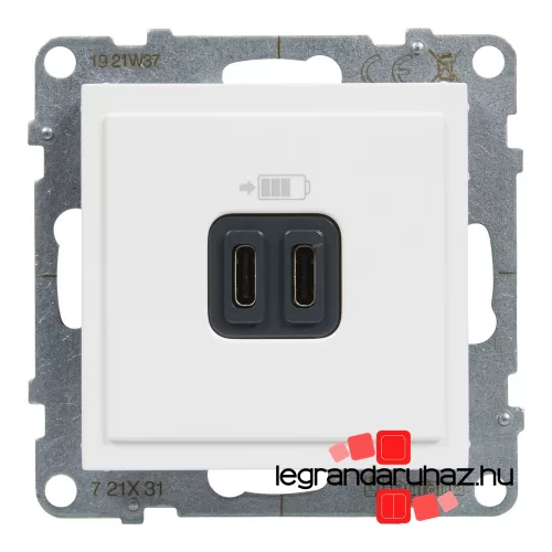 Legrand Suno töltőaljzat kettős USB C-típusú csatlakozóval, fehér, Legrand 721131