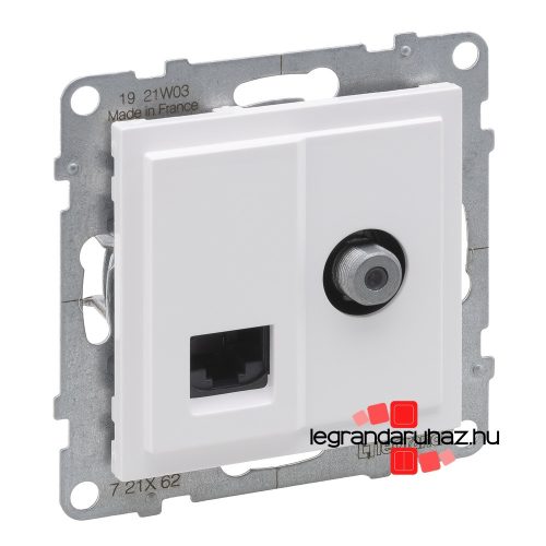 Legrand Suno TV "F" típusú csatlakozóaljzat + RJ45 Cat. 6 UTP aljzat, fehér, Legrand 721162 