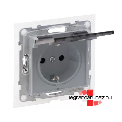 Legrand Suno 2P+F csatlakozóaljzat biztonsági zsaluval, csapófedéllel, IP44 alumínium, Legrand 721323