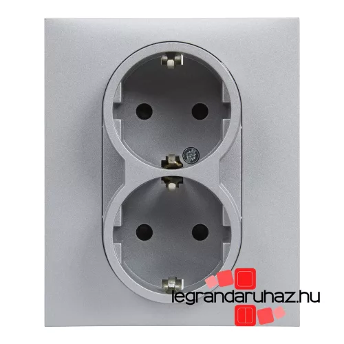 Legrand Suno 2x2P+F csatlakozóaljzat biztonsági zsaluval, egybeépített burkolattal, rugós alumínium, Legrand 721326
