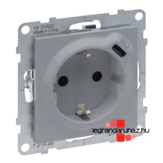   Legrand Suno 2P+F csatlakozóaljzat+ USB C-túpusú töltőaljzat, alumínium, Legrand 721329