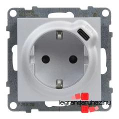   Legrand Suno 2P+F csatlakozóaljzat+ USB C-túpusú töltőaljzat, alumínium, Legrand 721329