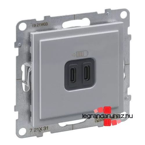 Legrand Suno töltőaljzat kettős USB C-típusú csatlakozóval, alumínium, Legrand 721331