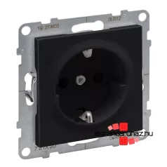   Legrand Suno 2P+F csatlakozóaljzat biztonsági zsaluval, rugós vezetékbekötéssel fekete, Legrand 721420