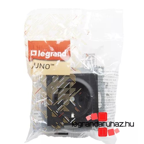 Legrand Suno 2P+F csatlakozóaljzat biztonsági zsaluval, rugós vezetékbekötéssel fekete, Legrand 721420