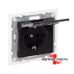   Legrand Suno 2P+F csatlakozóaljzat biztonsági zsaluval, csapófedéllel, IP44 fekete, Legrand 721423
