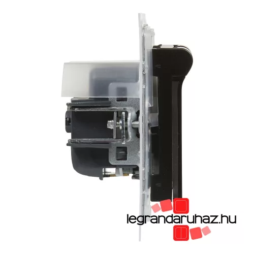 Legrand Suno 2P+F csatlakozóaljzat biztonsági zsaluval, csapófedéllel, IP44 fekete, Legrand 721423