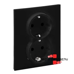   Legrand Suno 2x2P+F csatlakozóaljzat biztonsági zsaluval, egybeépített burkolattal, rugós fekete, Legrand 721426