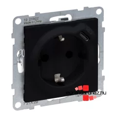   Legrand Suno 2P+F csatlakozóaljzat+ USB C-túpusú töltőaljzat, fekete, Legrand 721429