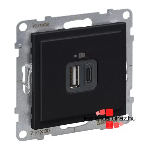 Legrand Suno kettős USB-A + USB-C csatlakozóaljzat 3A–15W, fekete, Legrand 721430