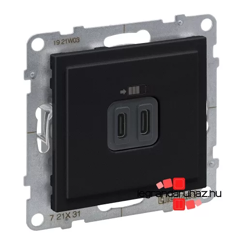 Legrand Suno kettős USB-C + USB-C csatlakozóaljzat 3A–15W, fekete, Legrand 721431