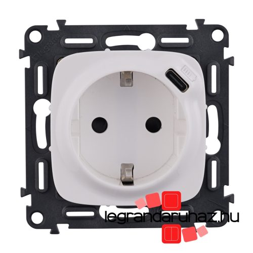 Legrand Valena Allure 2P+F csatlakozóaljzat+ USB C-túpusú 1,5A-5V-7,5W töltőaljzat, Fehér, Legrand 753005