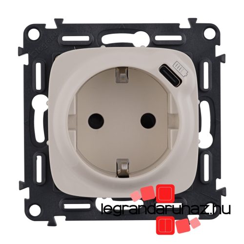 Legrand Valena Allure 2P+F csatlakozóaljzat+ USB C-túpusú 1,5A-5V-7,5W töltőaljzat, Elefántcsont, Legrand 753006