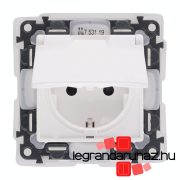   Legrand Valena Life 2P+F csatlakozóaljzat biztonsági zsaluval, csapófedéllel, IP44 fehér, Legrand 753119