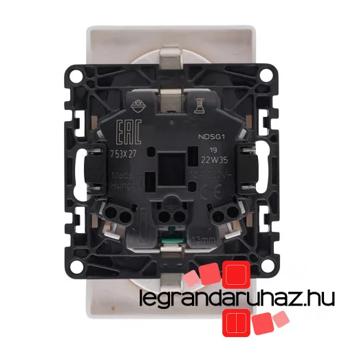 Legrand Valena Life 2x2P+F csatlakozóaljzat biztonsági zsalu nélkül, egybeépített burkolattal, keret nélkül, rugós fehér, Legrand 753127