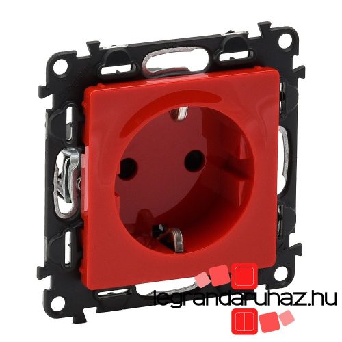 Legrand Valena Life 2P+F csatlakozóaljzat biztonsági zsaluval, rugós vezetékbekötéssel, piros betéttárcsával, nem reteszelt, Legrand 753129