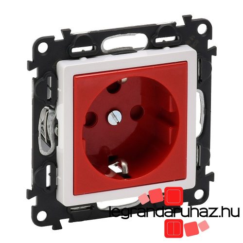 Legrand Valena Life 2P+F csatlakozóaljzat biztonsági zsaluval, reteszelt, piros betéttárcsával, Legrand 753131