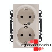   Legrand Valena Life 2x2P+F csatlakozóaljzat biztonsági zsaluval, egybeépített burkolattal, keret nélkül, rugós elefántcsont, Legrand 753226