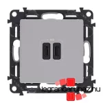 Legrand Valena Life töltőaljzat kettős USB C-típusú csatlakozóval, alumínium, Legrand 753307