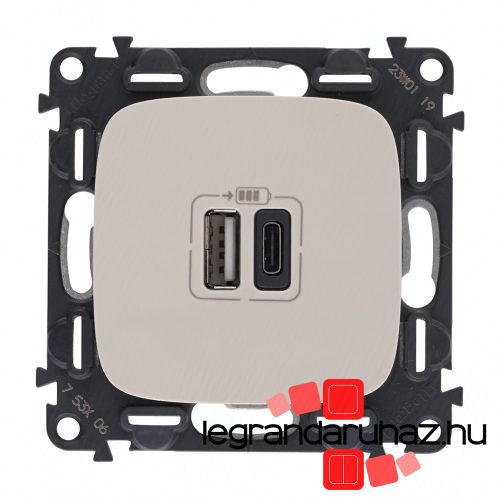 Legrand Valena Allure töltőaljzat kettős USB C-típusú + USB A-típusú csatlakozóval, elefántcsont, Legrand 754966