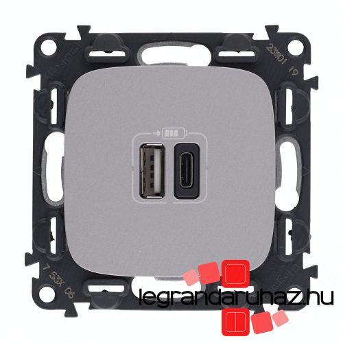 Legrand Valena Allure töltőaljzat kettős USB C-típusú + USB A-típusú csatlakozóval, alumínium, Legrand 754967