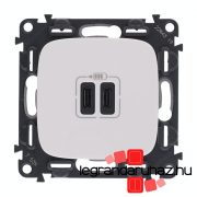   Legrand Valena Allure Töltőaljzat Kettős USB C-típusú csatlakozóval, 5V–3A–15W, Túlfesz-védelem >1kW, Class II SELV, Fehér, Legrand 755345