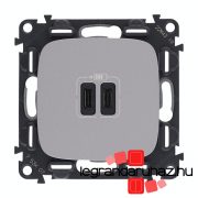   Legrand Valena Allure Töltőaljzat Kettős USB C-típusú csatlakozóval, 5V–3A–15W, Túlfesz-védelem >1kW, Class II SELV, Alumínium, Legrand 755347