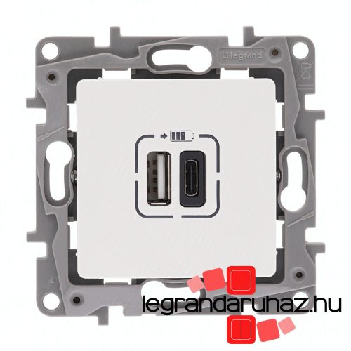 Legrand Niloé kettős USB-A + USB-C töltőaljzat, fehér, Legrand 764597