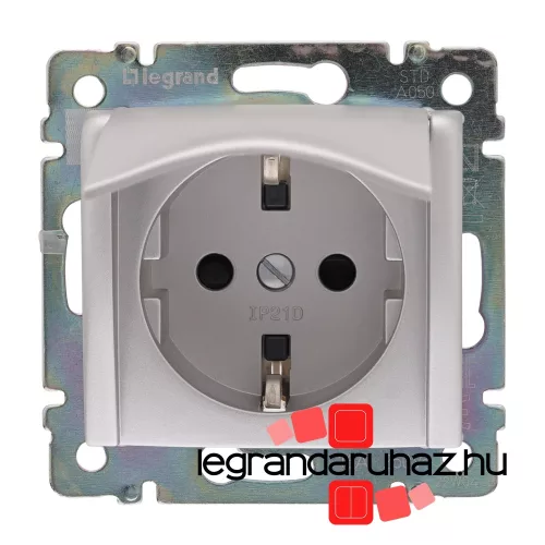 Legrand Valena 2P+F csatlakozóaljzat csapófedéllel alumínium, Legrand 770122