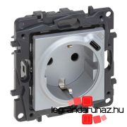   Legrand Niloé Step 2P+F kombinált csatlakozóaljzat + USB-C, (rugós), biztonsági zsaluval, alumínium, Legrand  863326