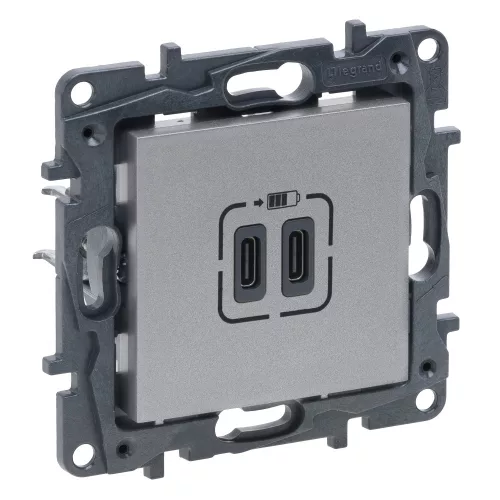 Legrand Niloé Step 2xUSB-C töltőaljzat 5V 3A 15W, alumínium, Legrand  863339