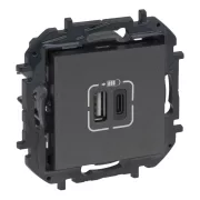   Legrand Niloé Step 2xUSB-A+C töltőaljzat 5V 3A 15W, grafitszürke,   Legrand  863440 / 863440B