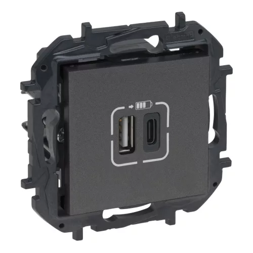 Legrand Niloé Step 2xUSB-A+C töltőaljzat 5V 3A 15W, grafitszürke,   Legrand  863440 / 863440B