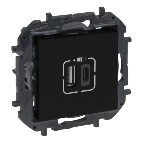 Legrand Niloé Step 2xUSB-A+C töltőaljzat 5V 3A 15W, fekete, Legrand  863540B