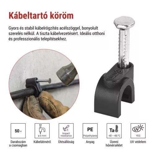 EMOS A2821 fekete kör alakú kábelbilincs 6 mm, 50 db-os csomag