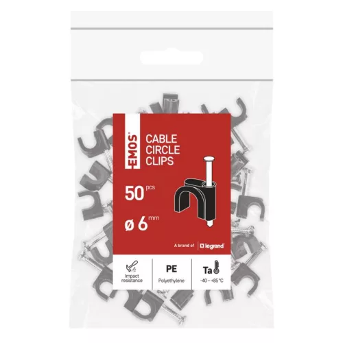 EMOS A2821 fekete kör alakú kábelbilincs 6 mm, 50 db-os csomag