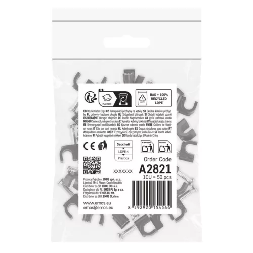 EMOS A2821 fekete kör alakú kábelbilincs 6 mm, 50 db-os csomag