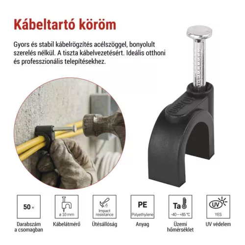 EMOS kör alakú kábelbilincs 10 mm, fekete, 50 db, A2825