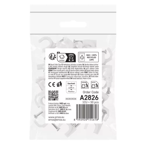 EMOS fehér kör alakú kábelbilincs 10 mm kábelhez, 50 db, A2826