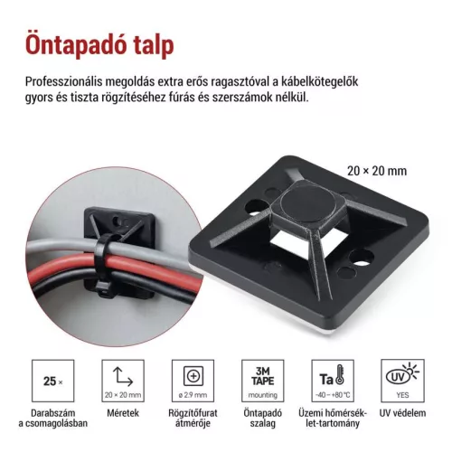 EMOS A2831 fekete öntapadó talp 3M szalaggal, 20×20 mm, 25 db