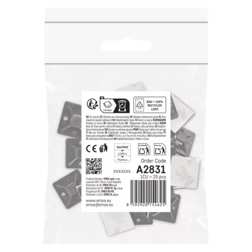 EMOS A2831 fekete öntapadó talp 3M szalaggal, 20×20 mm, 25 db